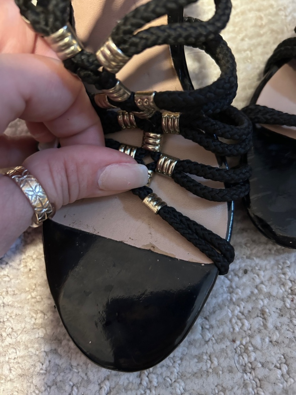 Bebe Black Strappy Cage Heels w/ Metallic Rope Detail – Size 9 - Picture 5 of 16